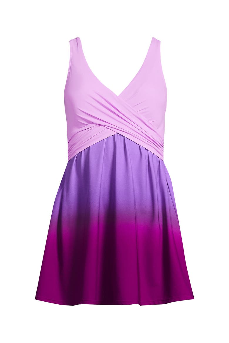 New SlenderSuit Wrap Swim Dress Swimsuit Print, Alternate, color, Crimson Rose/Purple Ombre