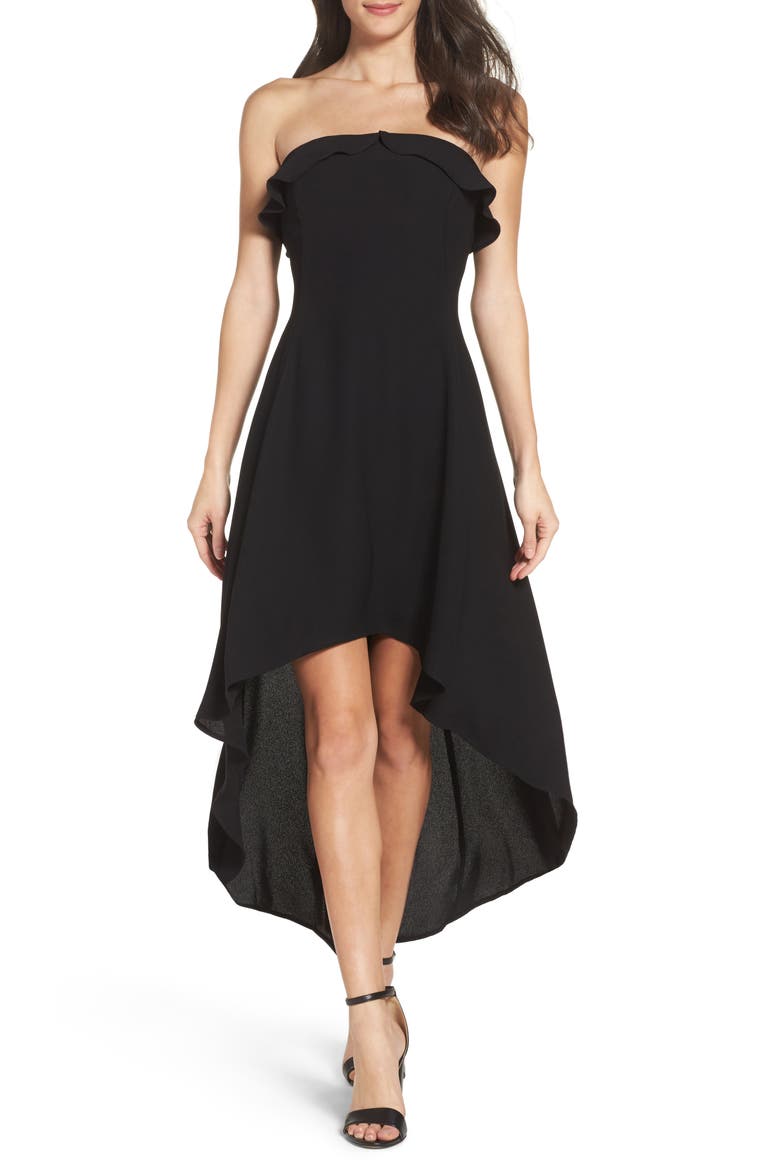 Ruffle Crepe High/Low Dress, Main, color, BLACK