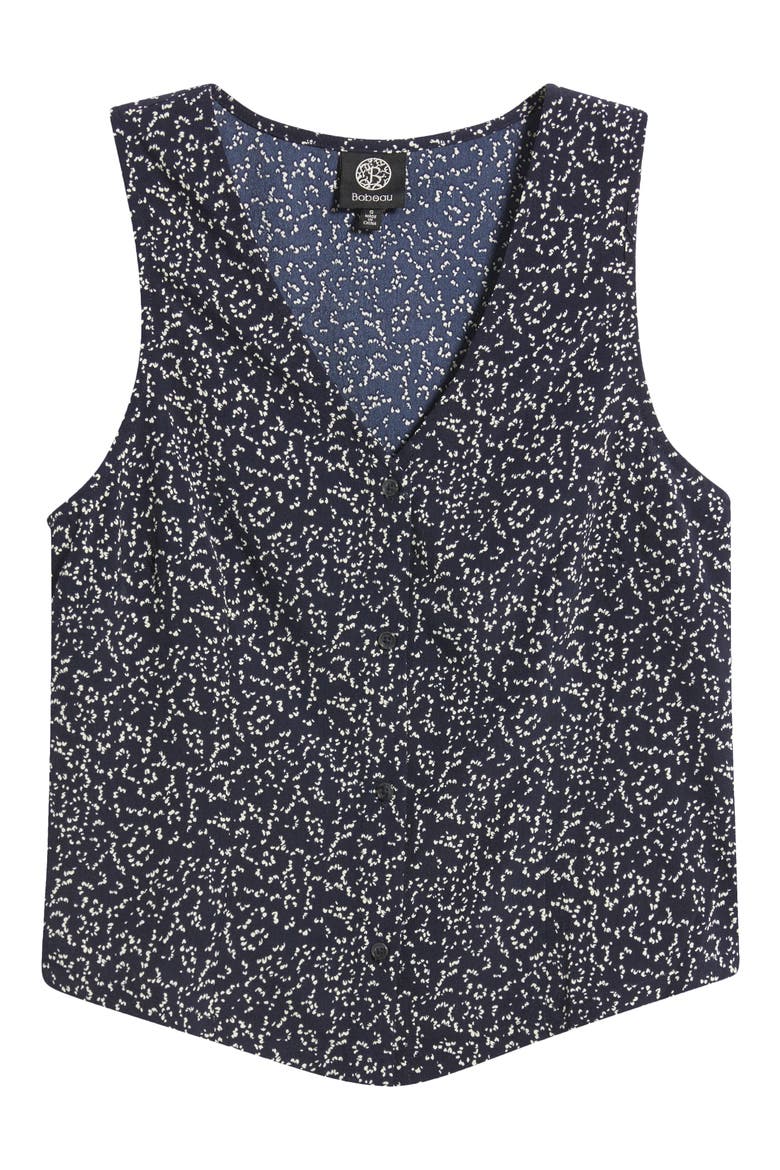 Print Button-Up Vest, Alternate, color, NAVY/ IVORY
