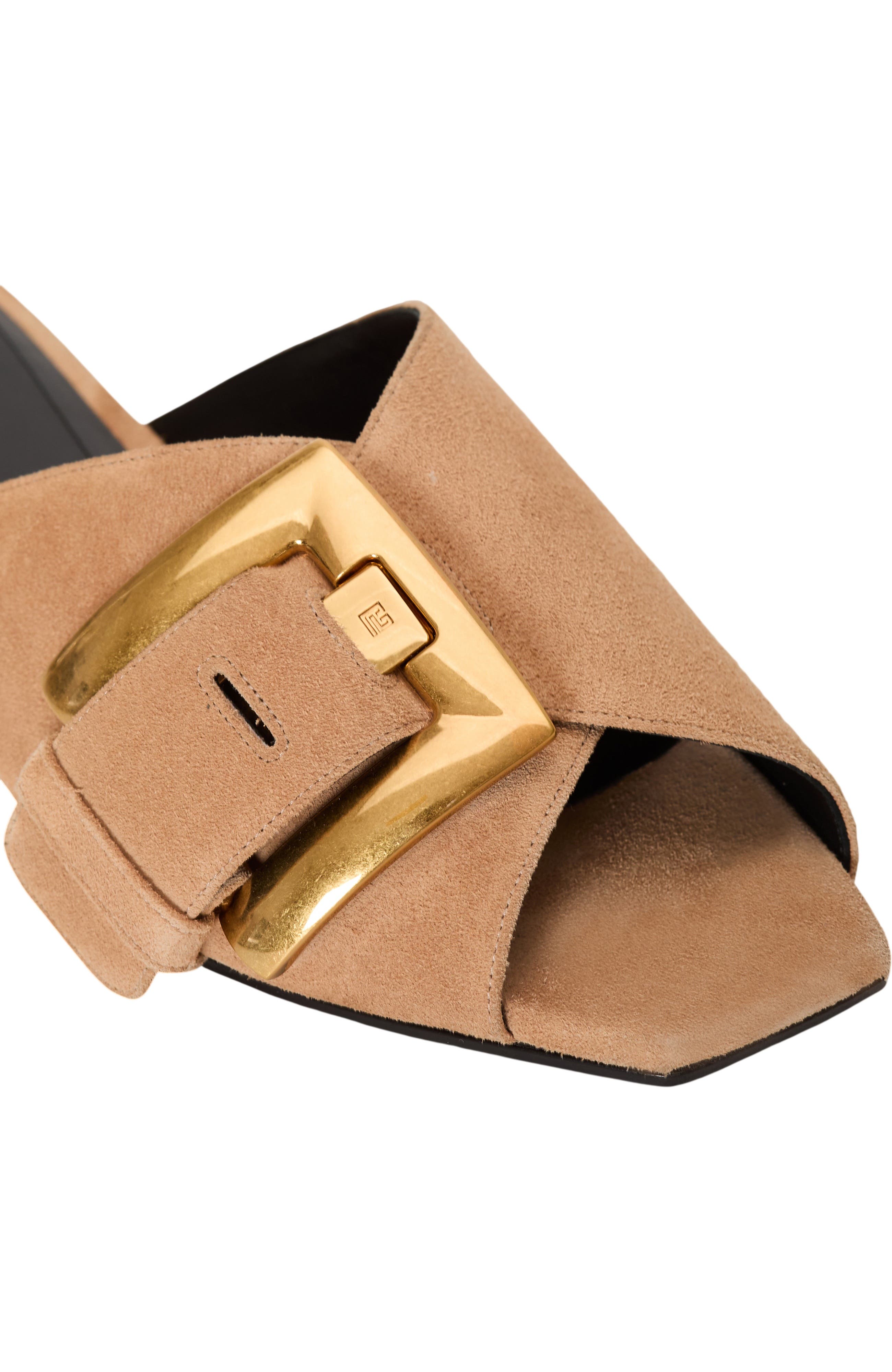 Balmain Flat suede leather Anthem mules, Alternate, color, Beige
