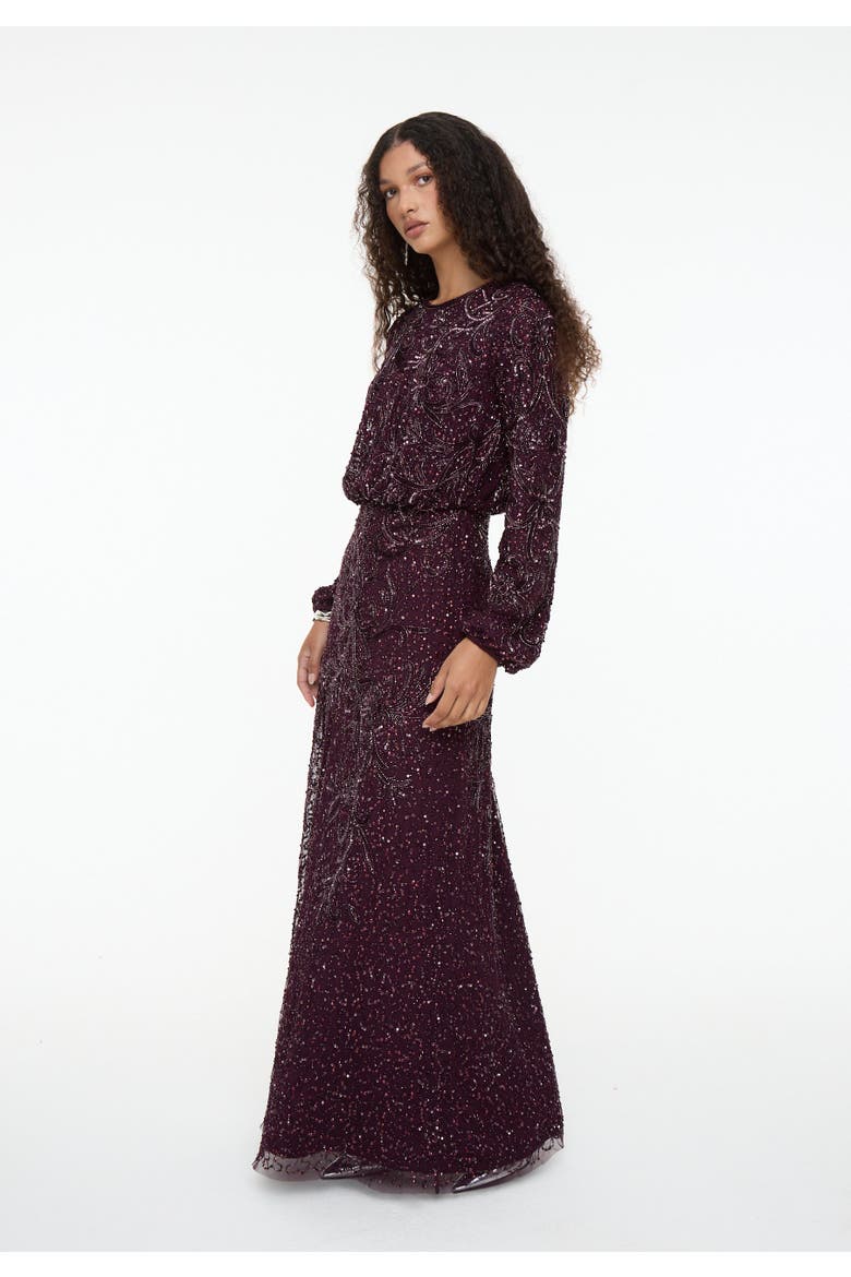 Modest Embellished Sequin Dress, Alternate, color, MAUVE