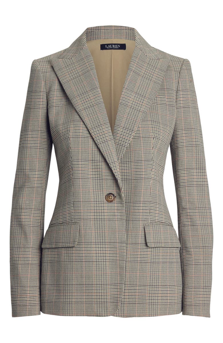 Lauren Ralph Lauren Glen Plaid Cotton Blend Twill Blazer, Alternate, color, Navy/ Tan Multi