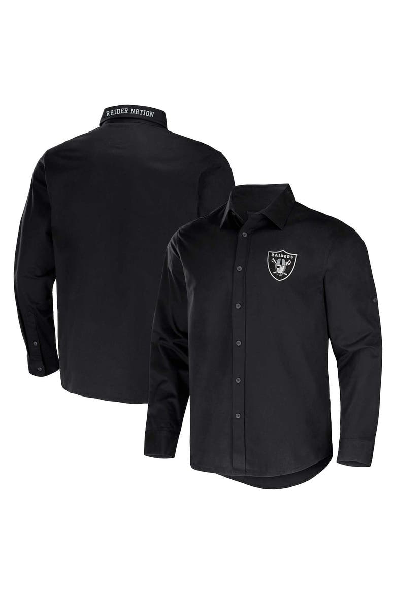 Men's NFL x Darius Rucker Collection by Fanatics Black Las Vegas Raiders Convertible Twill Long Sleeve Button-Up Shirt, Alternate, color, Black