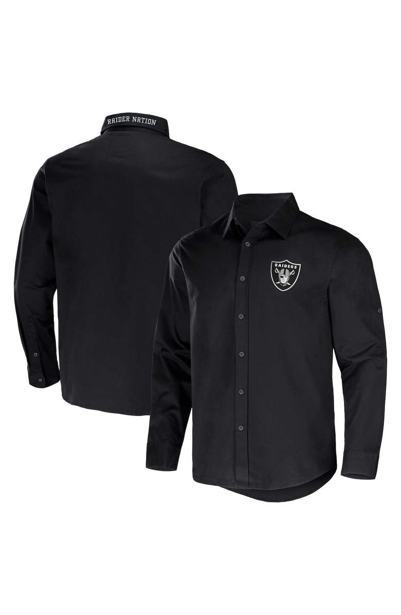 NFL X DARIUS RUCKER Men's NFL x Darius Rucker Collection by Fanatics Black Las Vegas Raiders Convertible Twill Long Sleeve Button-Up Shirt, Alternate, color, 