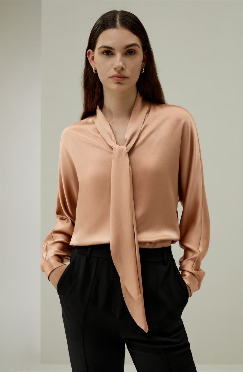 Lilysilk Bat Sleeve Silk Top with Adjustable Neck Tie, Alternate, color, 