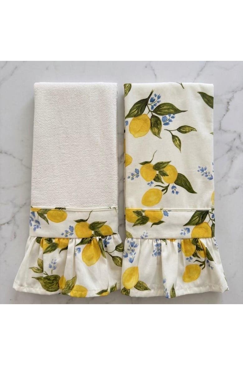 Capri Lemon Ruffled Kitchen Towels - Set of 2, Alternate, color, White
