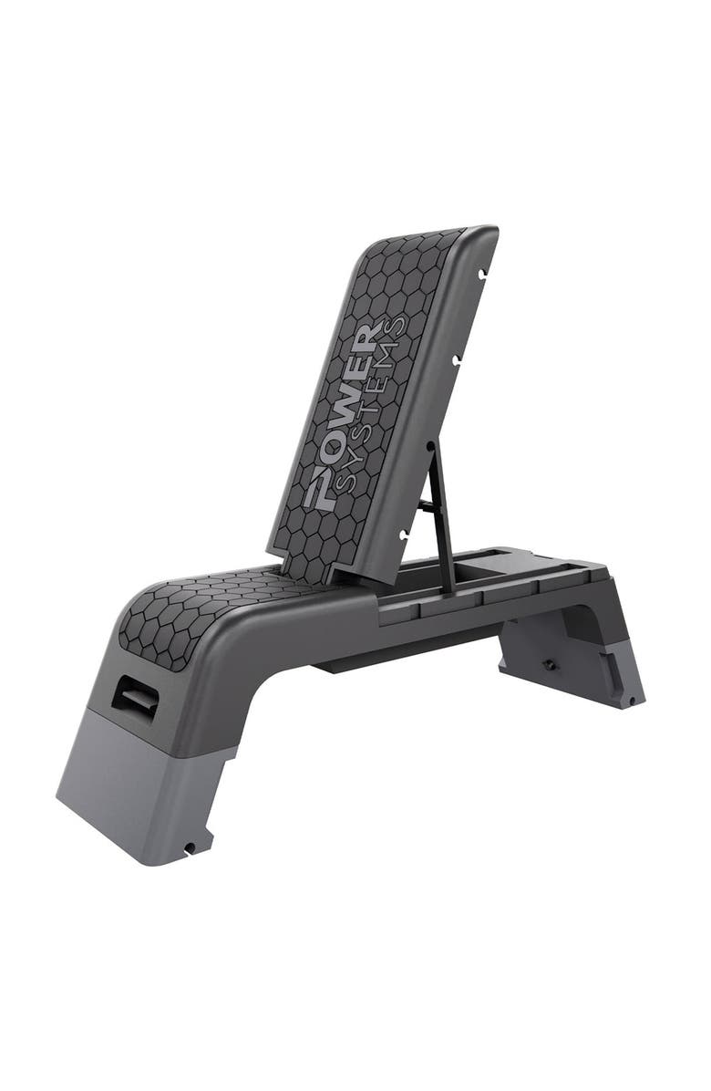 Power system Aerobic Deck, Adjustable Fitness Deck Bench w/Adjustable Deck & Resistance Band Clips, Main, color, Black