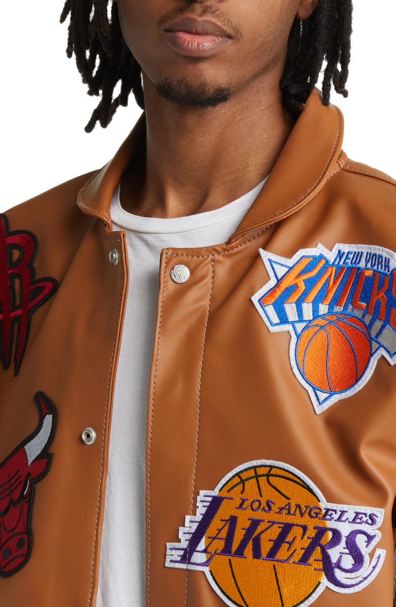 JEFF HAMILTON NBA Collage Faux Leather Jacket, Alternate, color, 