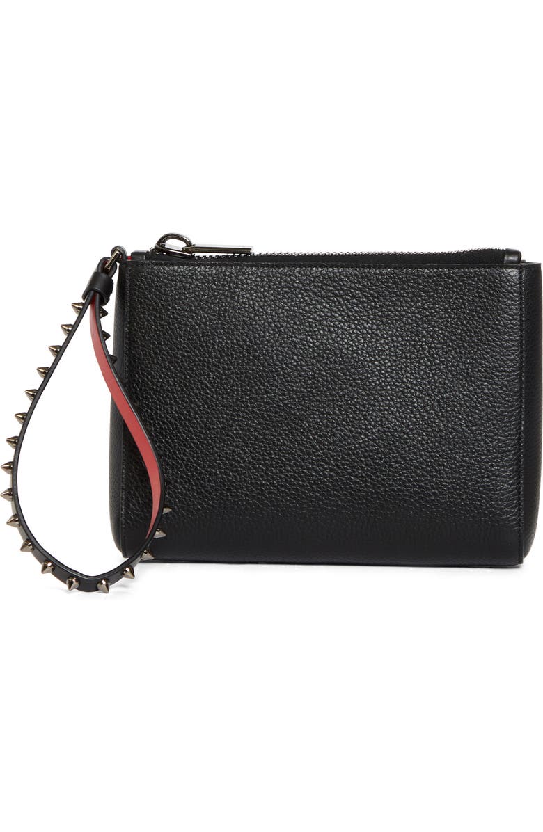 Christian Louboutin Mini Cabata Soft Leather Pouch, Main, color, Black/ Gun Metal