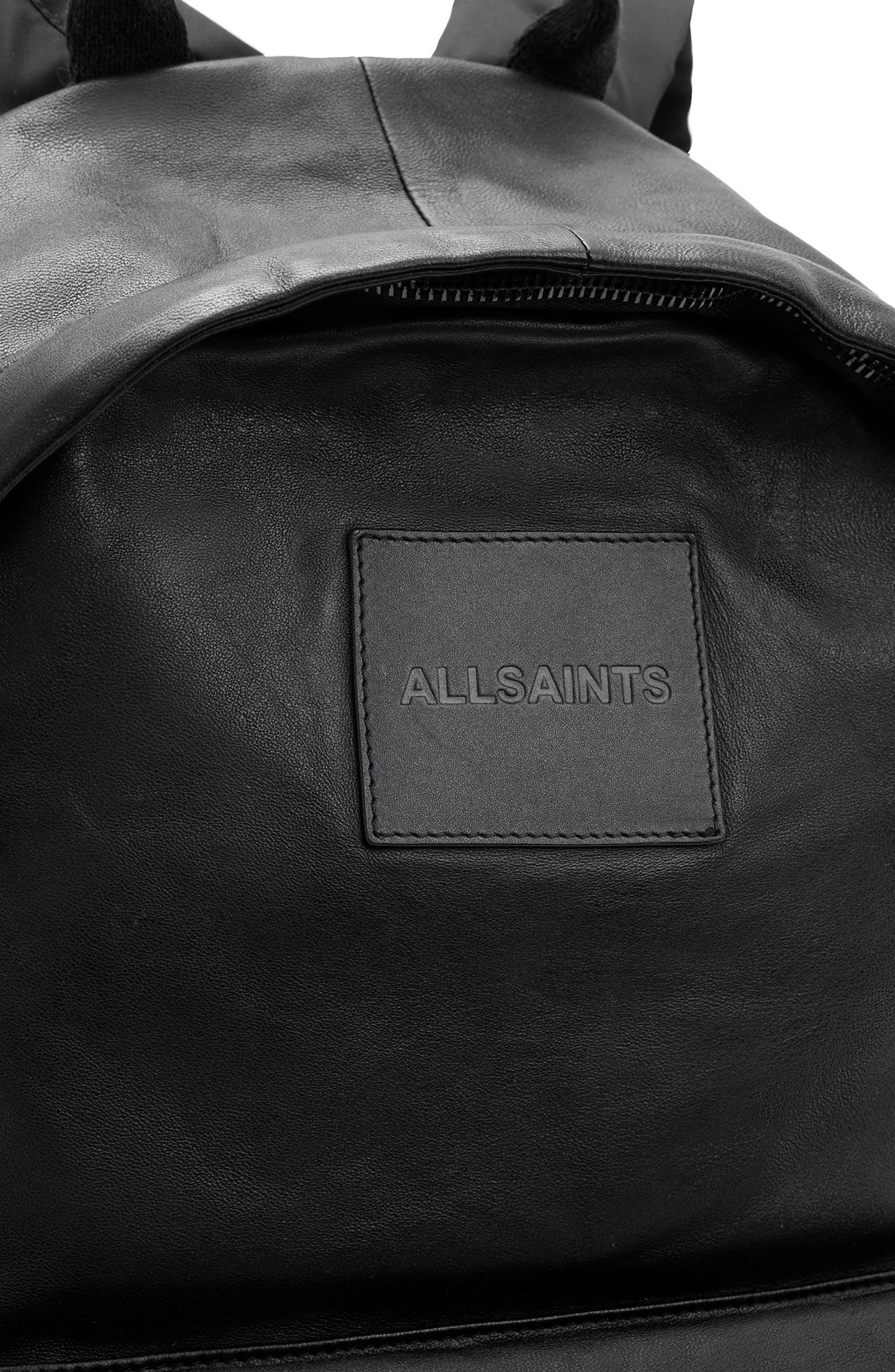 AllSaints Carabiner Leather Backpack, Alternate, color, Black
