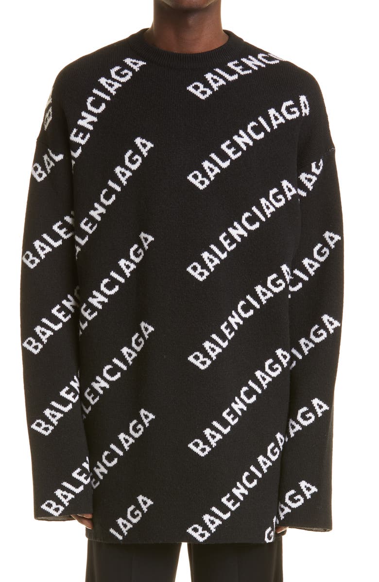 Balenciaga Intarsia Diagonal Logo Oversize Wool Blend Sweater, Main, color,