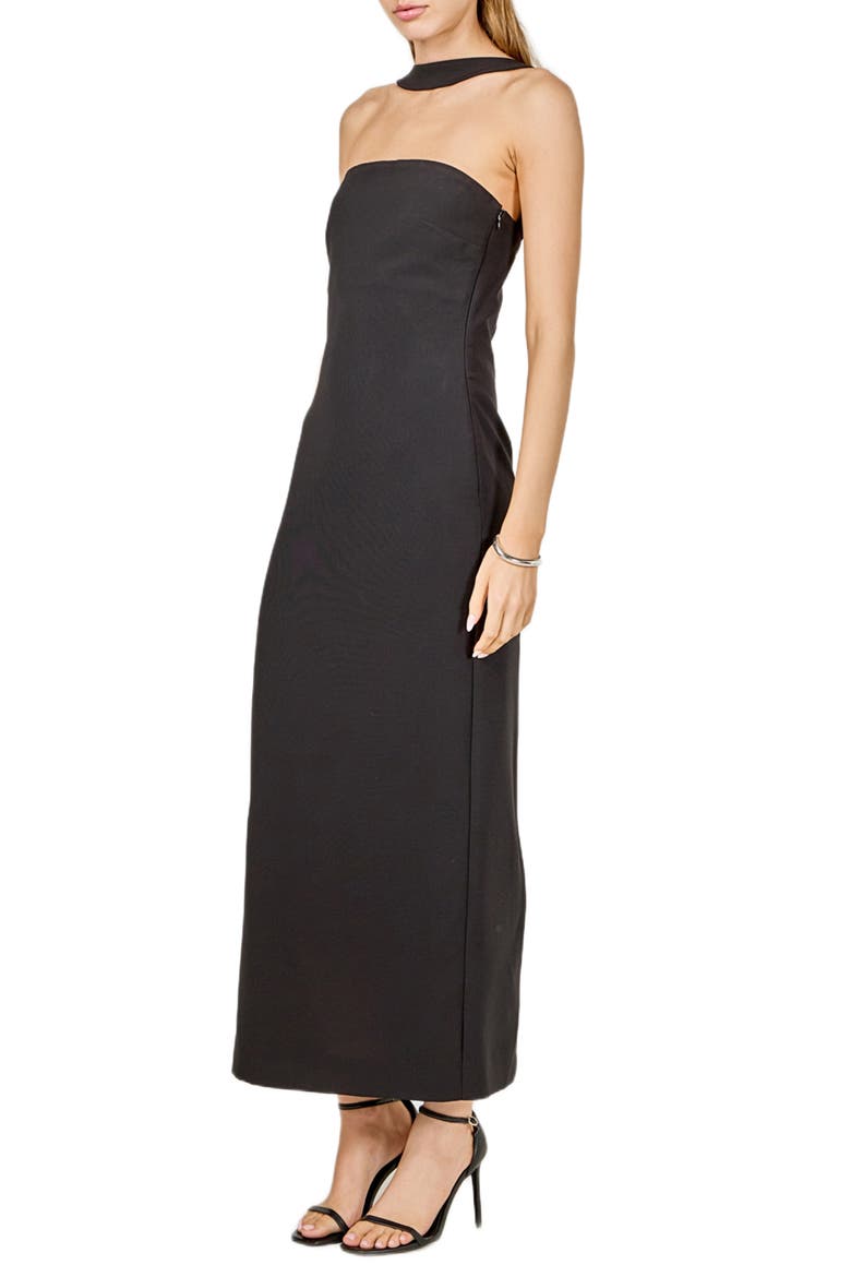 Neck Detail Cocktail Dress, Alternate, color, BLACK