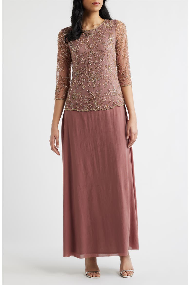 Beaded Bodice Satin Gown, Main, color, ROSE