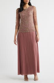 Pisarro Nights Beaded Bodice Satin Gown