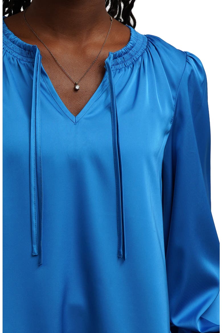 Tie Neck Balloon Sleeve Blouse, Alternate, color, COBALT