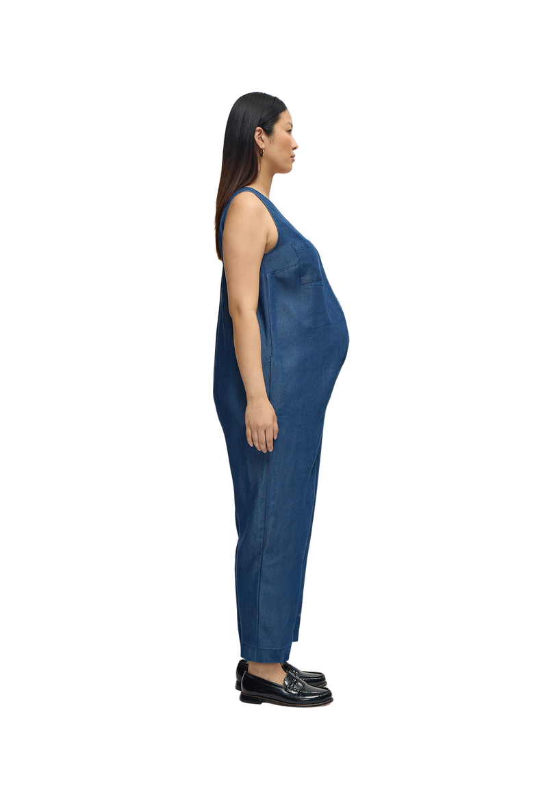 The Zip & Relax Chambray Maternity + Nursing Jumpsuit, Alternate, color, Indigo