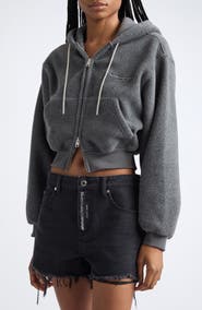 Alexander Wang Shrunken Zip Fleece Hoodie