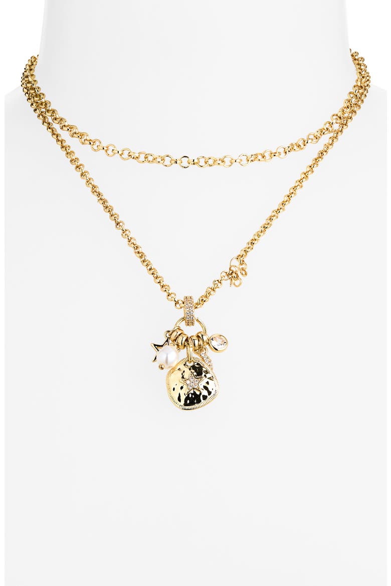 Charm Cluster Double Strand Necklace, Alternate, color, GOLD