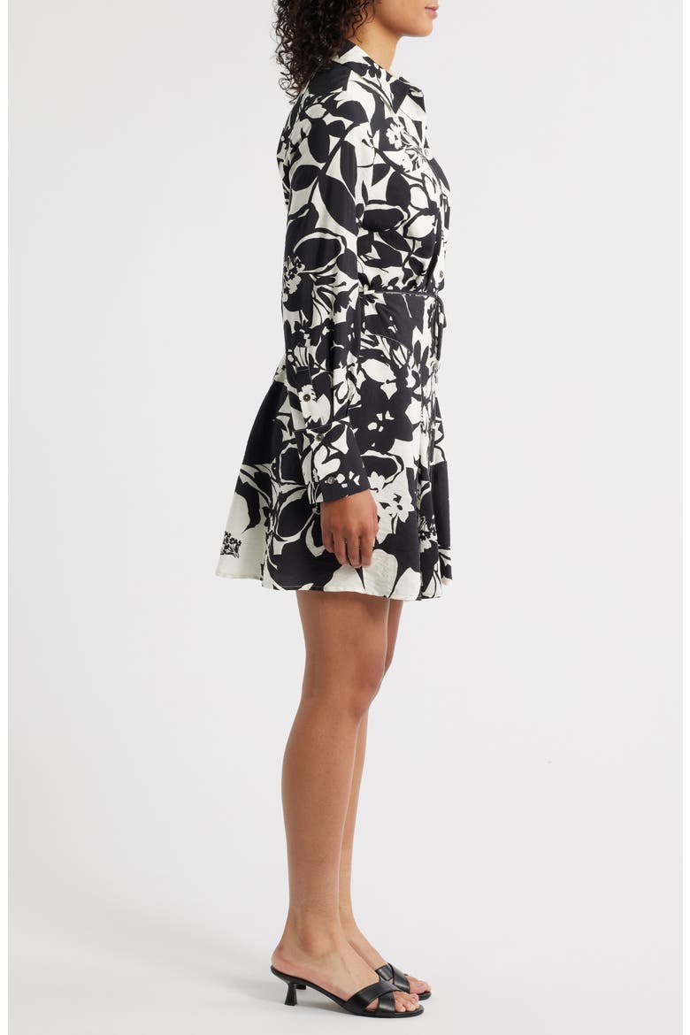 Stencil Floral Long Sleeve Shirtdress, Alternate, color, BLACK/ WHITE