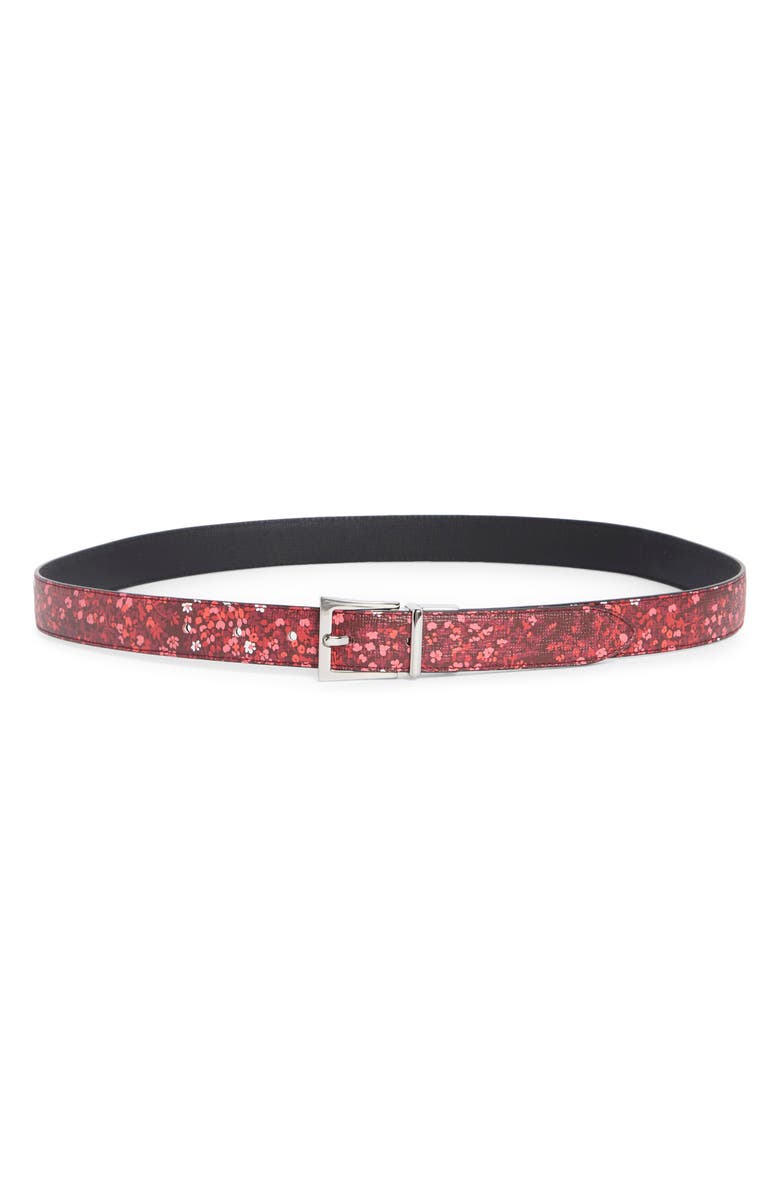 Longchamp Fleur Reversible Leather Belt, Main, color, Red/ Black