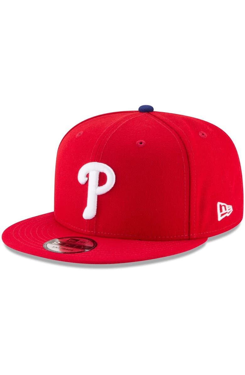 New Era Men's New Era Red Philadelphia Phillies Team Color 9FIFTY Snapback Hat, Main, color, 