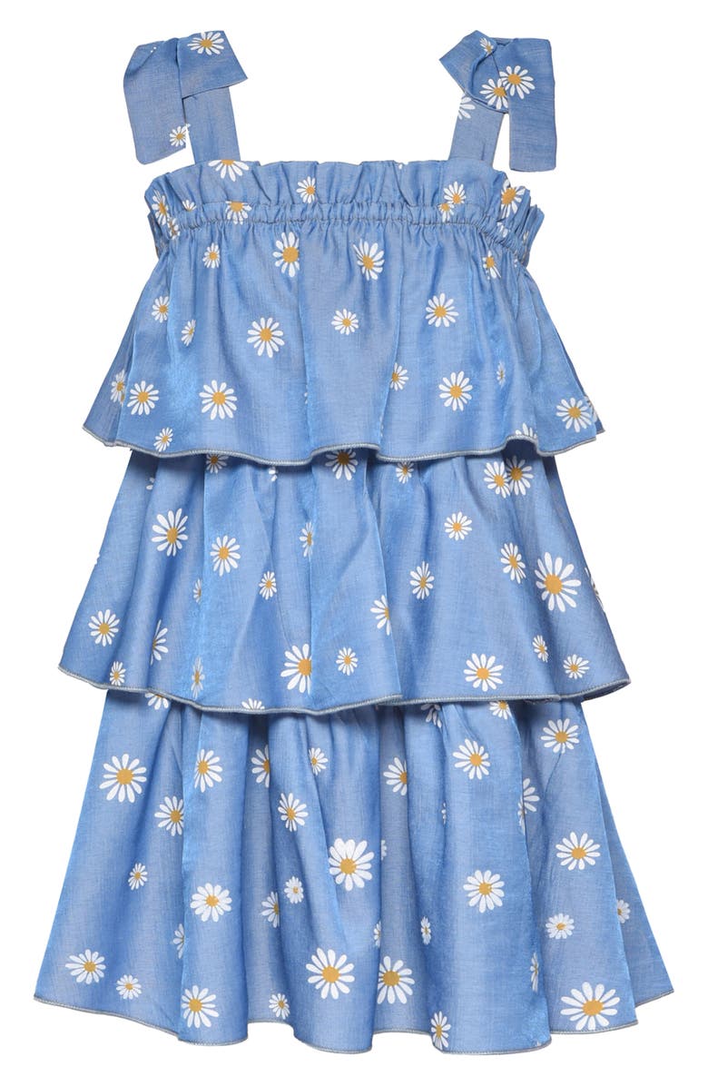 Baby Sara Kids' Tiered Daisy Print Dress, Main, color, Blue Multi