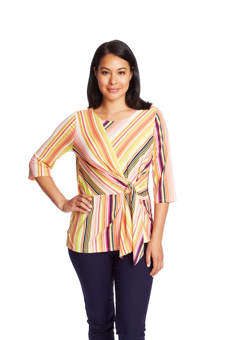 Stripe Knot Front Stretch Knit Top, Alternate, color, ANTIQ. WHITE
