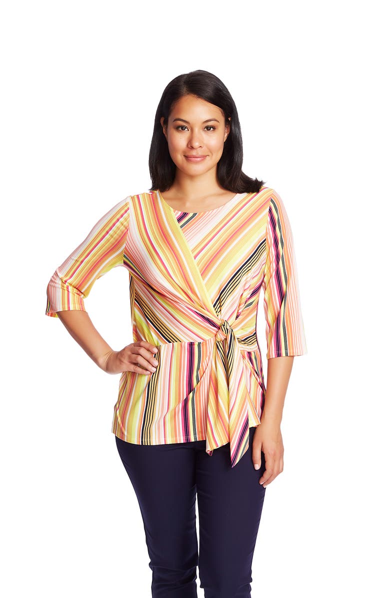 Chaus Stripe Knot Front Stretch Knit Top, Alternate, color, 