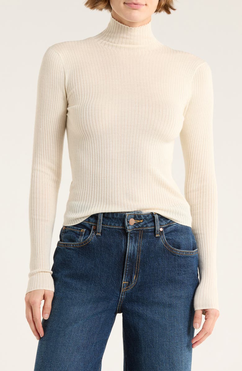 BUCK MASON Featherweight Merino Wool, Silk & Cashmere Turtleneck Sweater, Main, color, Natural