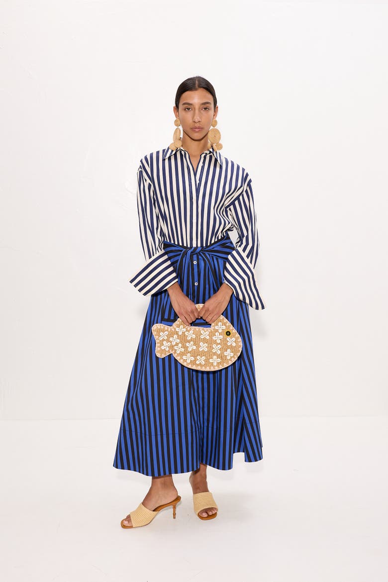 Inna Poplin Maxi Dress, Alternate, color, Cobalt Stripe Combo