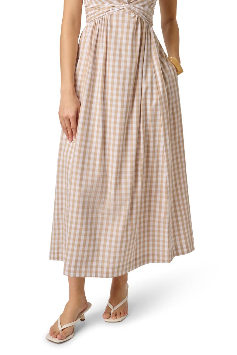 Twist Front Midi Dress, Alternate, color, BEIGE/ IVORY