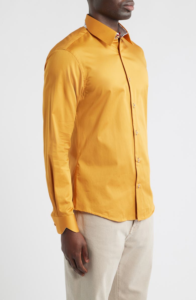 Siragusa Printed Silk Trim Dress Shirt, Alternate, color, Mustard