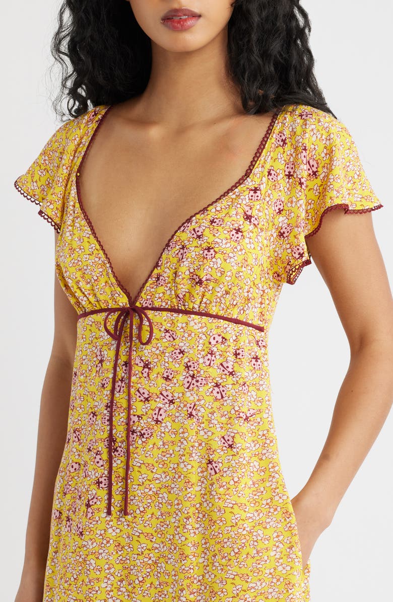 Free People Backroads Floral Flutter Sleeve Mini Sundress, Alternate, color, Dandelion Combo