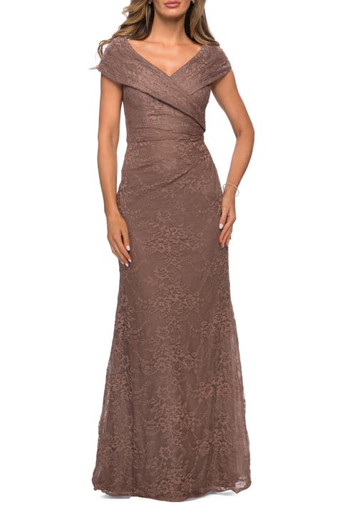 Lace Off The Shoulder Cap Sleeve Evening Dress