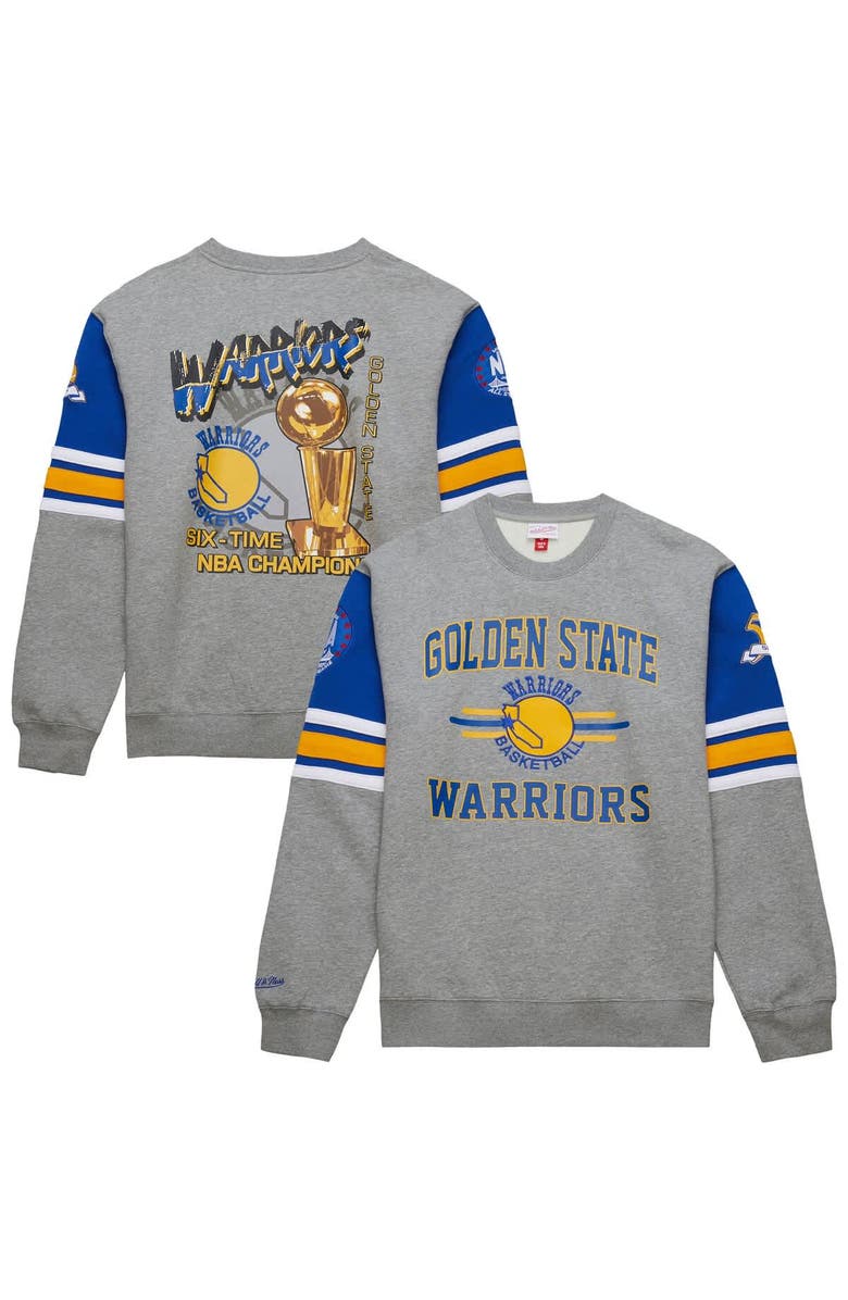Mitchell & Ness Men's Mitchell & Ness Heather Gray Golden State Warriors Hardwood Classics All Over 4.0 Pullover Sweatshirt, Main, color, Heather Gray
