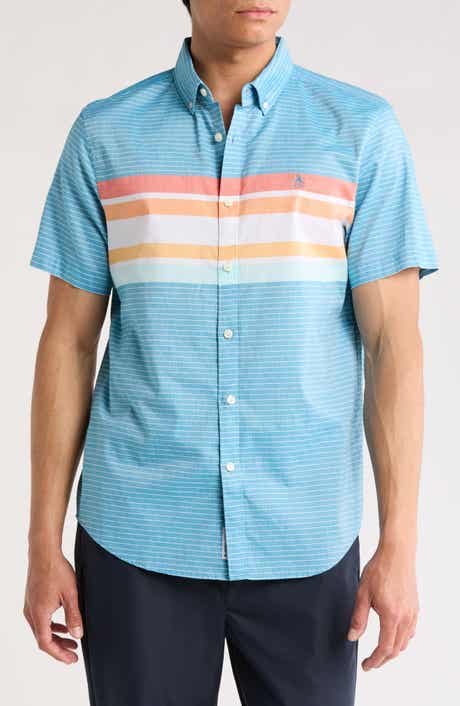 Original Penguin Lawn Chest Stripe Short Cotton Sleeve Button-Up Shirt
