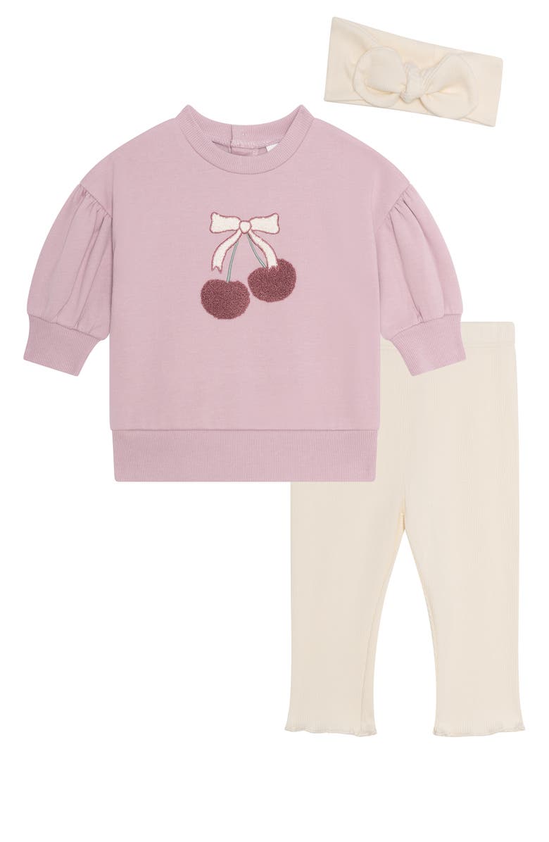 PL Baby by Petit Lem Flower Tunic, Leggings & Headband Set, Main, color, Cherries