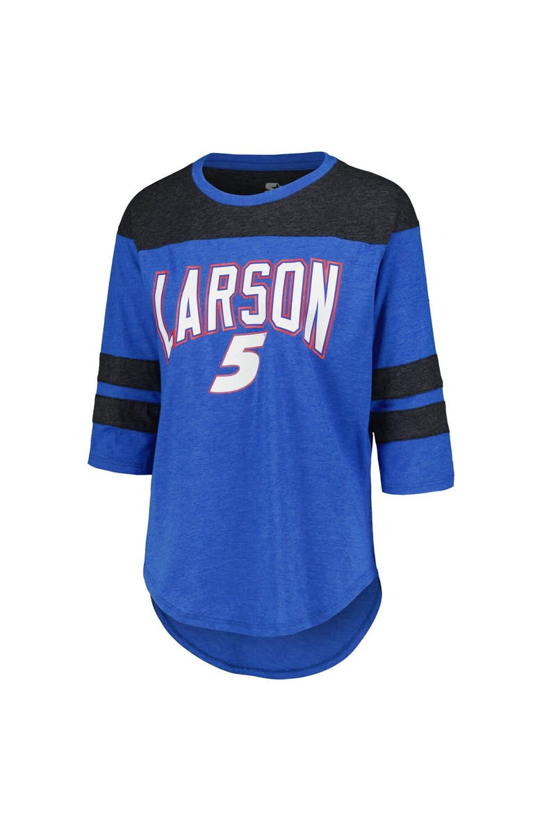 STARTER Women's Starter Blue Kyle Larson Full Back Block 3/4-Sleeve Tri-Blend Top, Alternate, color, 