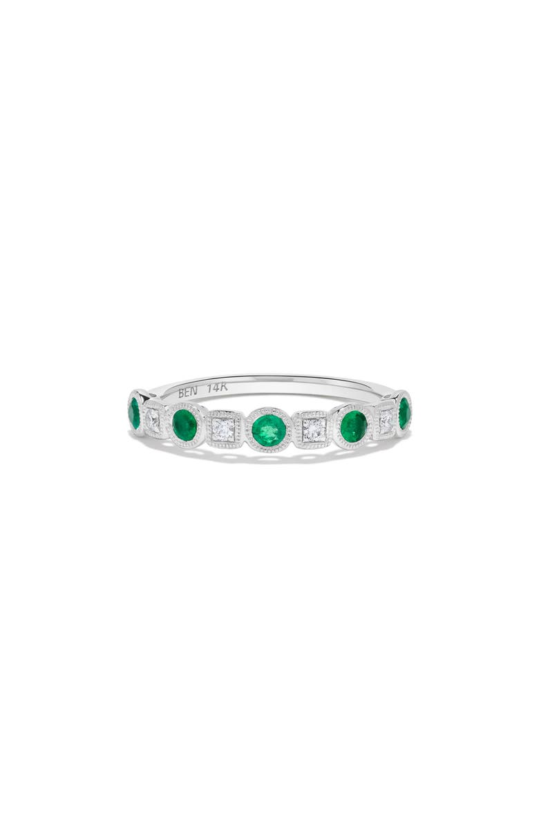 H.J. Namdar Emerald & Diamond Stacking Ring, Alternate, color, White Gold