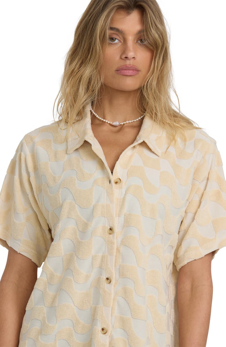 Billabong Laura Waves Jacquard Cotton Terry Cover-Up Button-Up Shirt, Alternate, color, Antique White