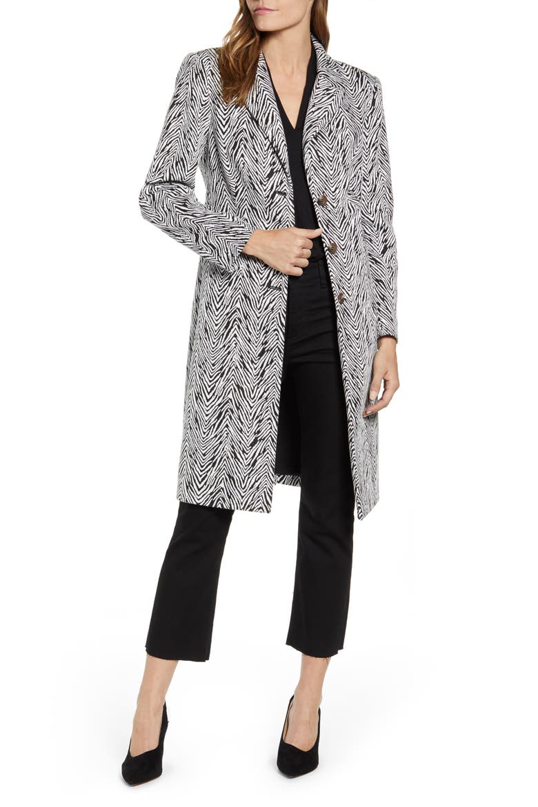 Zebra Jacquard Coat, Main, color, RICH BLACK