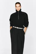 COS Leather-Patch Merino Wool Zip-Up Sweater