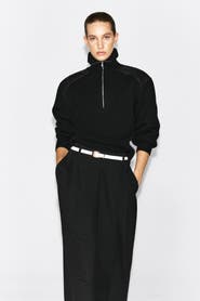 COS Leather-Patch Merino Wool Zip-Up Sweater