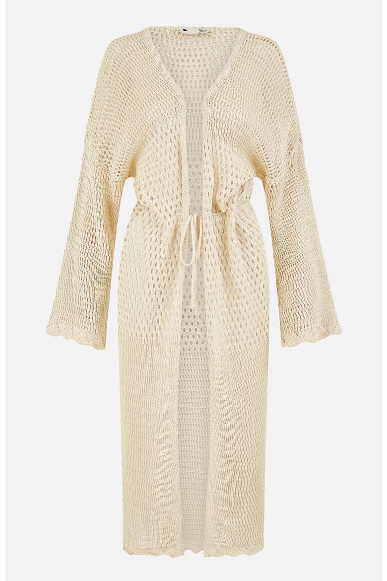 Crochet Long Line Cardigan, Alternate, color, Beige