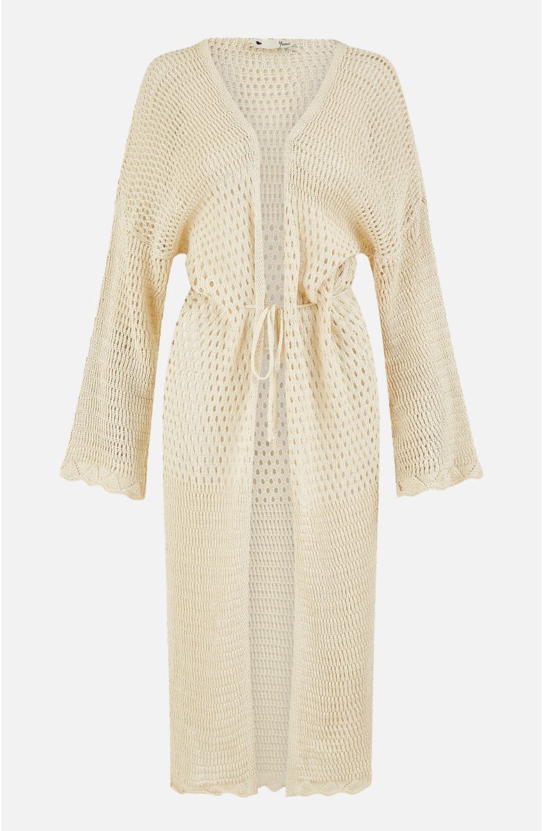 Yumi Crochet Long Line Cardigan, Alternate, color, Beige