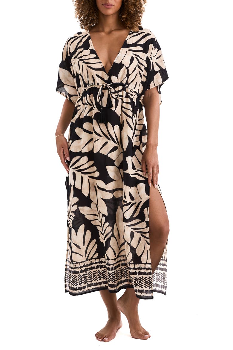 Dylan Midi Cotton Cover-Up Caftan, Main, color, IVORY/BLACK