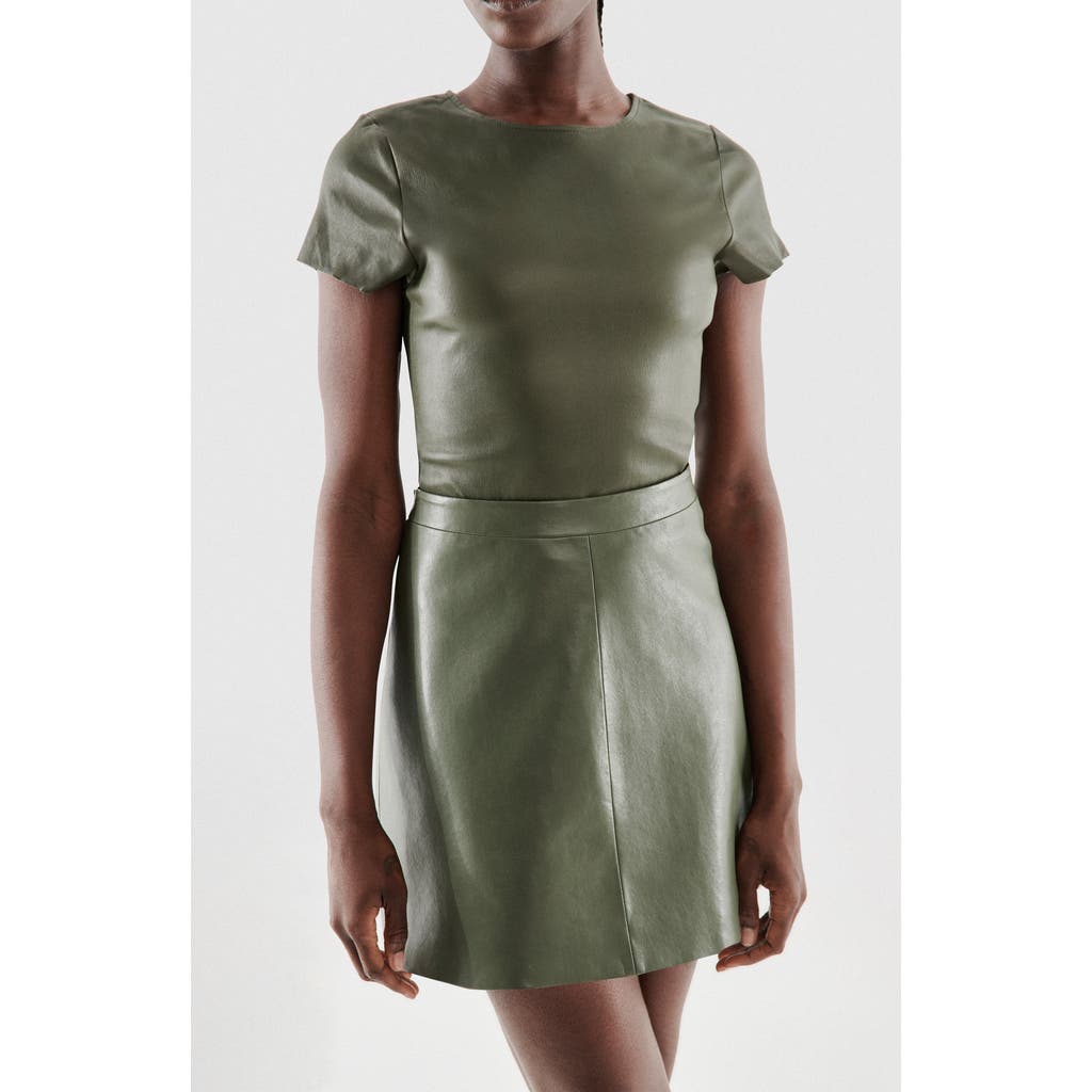 As By Df Brando Stretch Leather Tee In Military Green