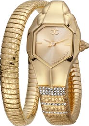 Just Cavalli Glam Snake Wraparound Bracelet Watch, 22mm
