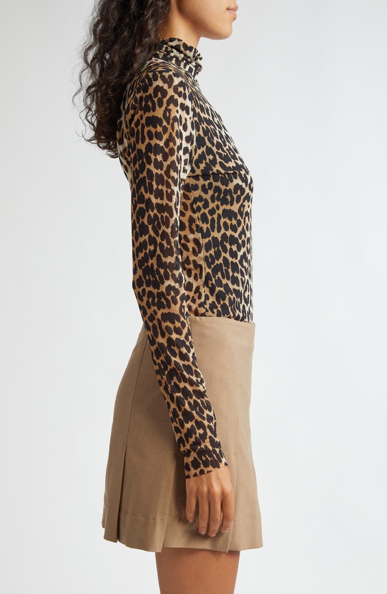Ganni Animal Print Turtleneck Top, Alternate, color, Leopard