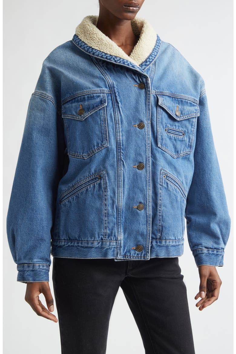 Pimia Faux Shearling Lined Denim Jacket, Alternate, color, LIGHT BLUE